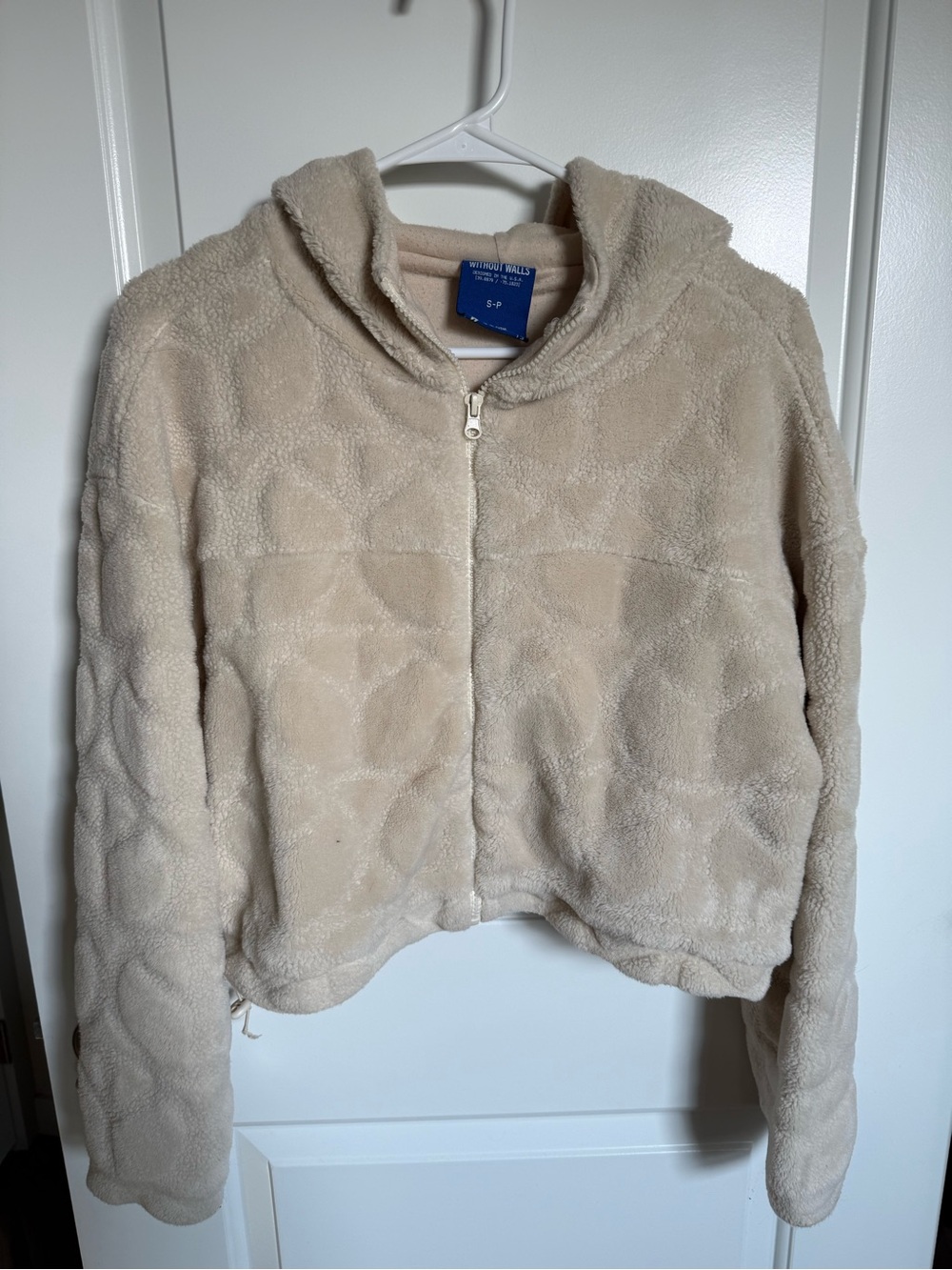 Without Walls | Free People | Peace Sign Cream Fleece Cropped Hoodie | Size: S